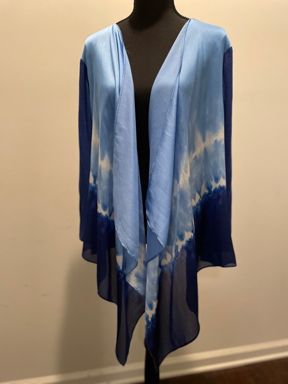 Rafaela Duster Cardigan Sweater Blue and White Tie-dye Boho Hippie Waterfall